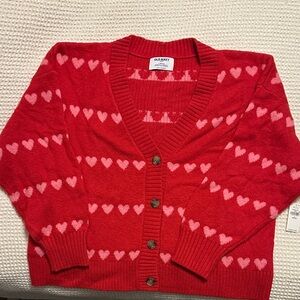 Old Navy Women's Red Cardigan with Pink Hearts